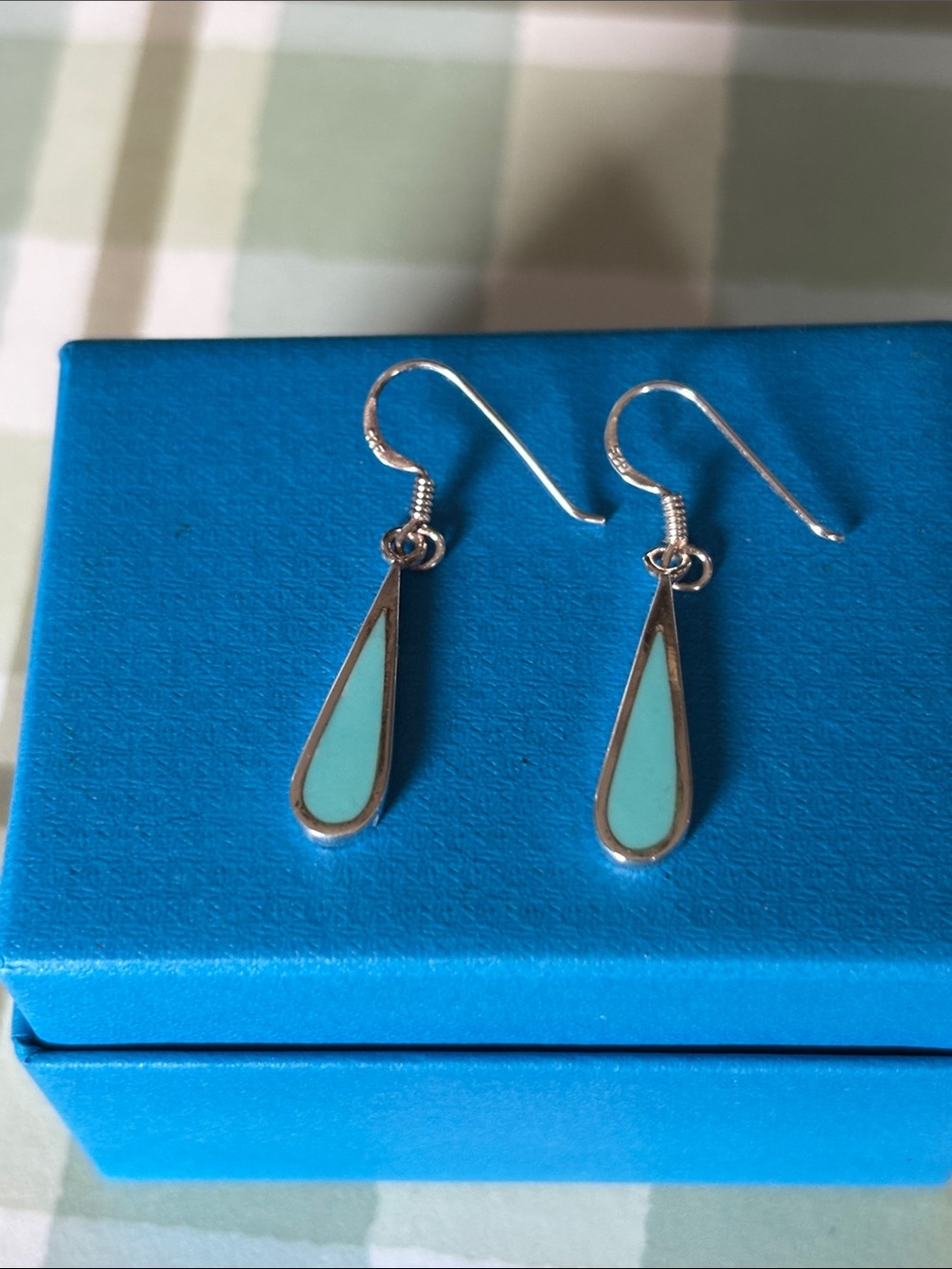 Turquoise Teardrop Dangle Earrings - Silver Tone Women's Jewelry